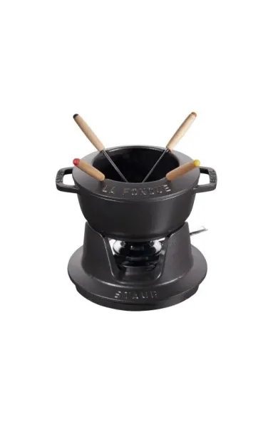 Staub Cast Iron Fondue Set Round Black - 16cm