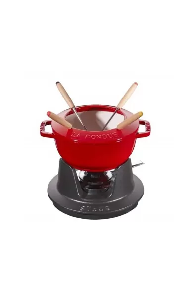 Staub Cast Iron Fondue Set Cherry - 18cm