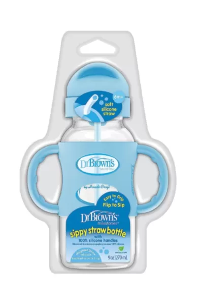Dr. Brown's Sippy Straw Bottle with Silicone Handles - Blue