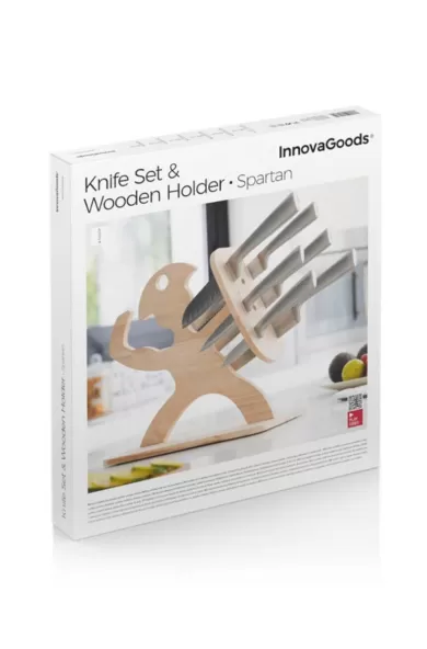 InnovaGoods Set Of Knives With Wooden Base Spartan 7 Pieces
