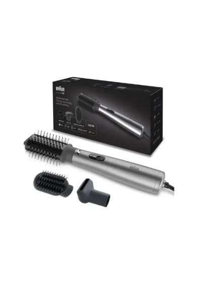 Braun Air Styler 1000W Hair Volumizer & Smoothing Tool With Drying Nozzle & Straightening Paddle Brush - Ionic Grey