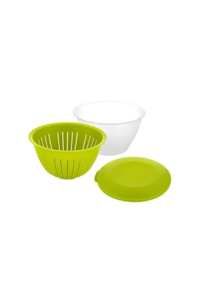 Westmark Salad bowl/serving bowl with lid and strainer/colander 3-piece - Green