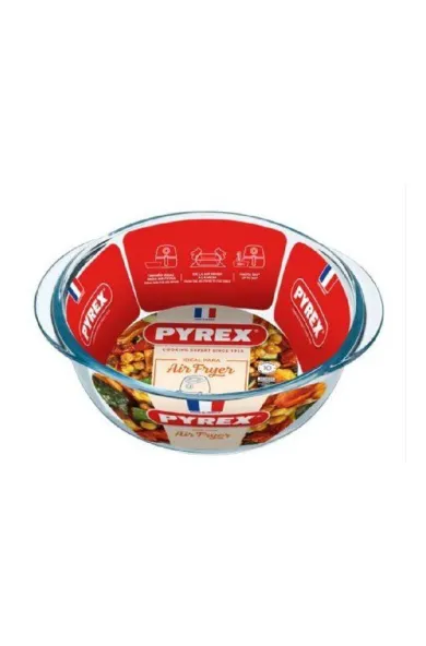 Pyrex Air Fryer Compatible Round Glass Dish Roaster 26cm 208B100