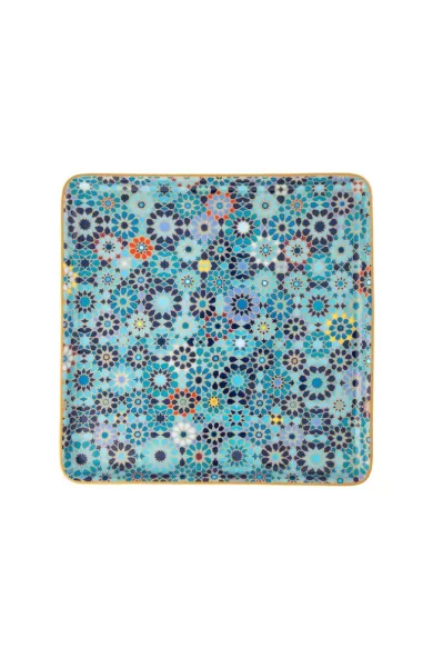 Images d'Orient  Jade Porcelain Square Plate Moucharabieh Blue 25cm
