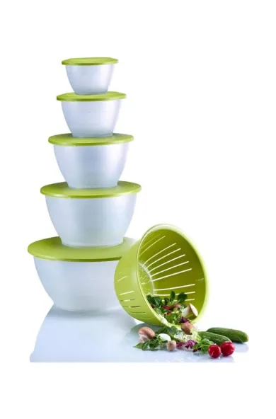 Westmark Salad bowl/serving bowl with lid and strainer/colander 3-piece - Green