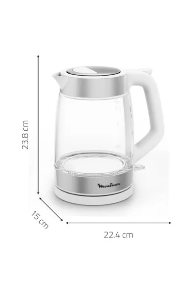 Moulinex Glass Electric Kettle Graduations 1.7L Capacity Easy to Clean - White