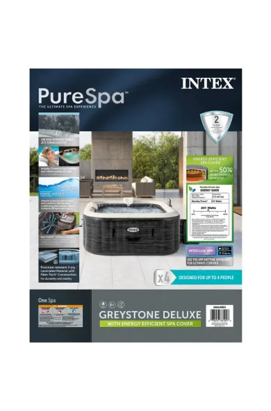 INTEX 4-PERSON GREYSTONE DELUXE SQUARE BUBBLE SPA SET