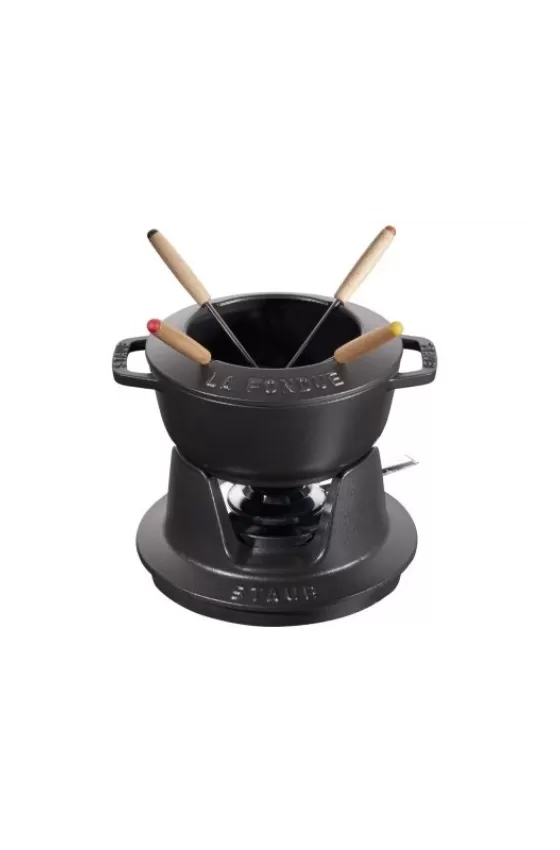 Staub Cast Iron Fondue Set Round Black - 16cm