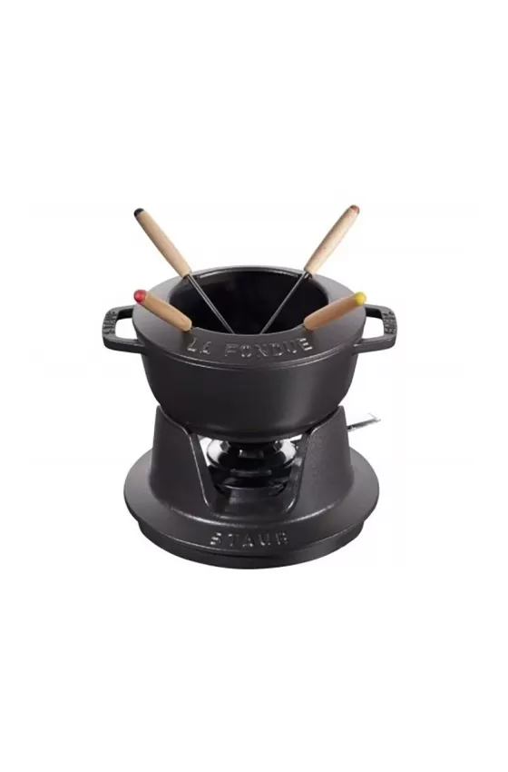 Staub Cast Iron Fondue Set Round Black - 18cm