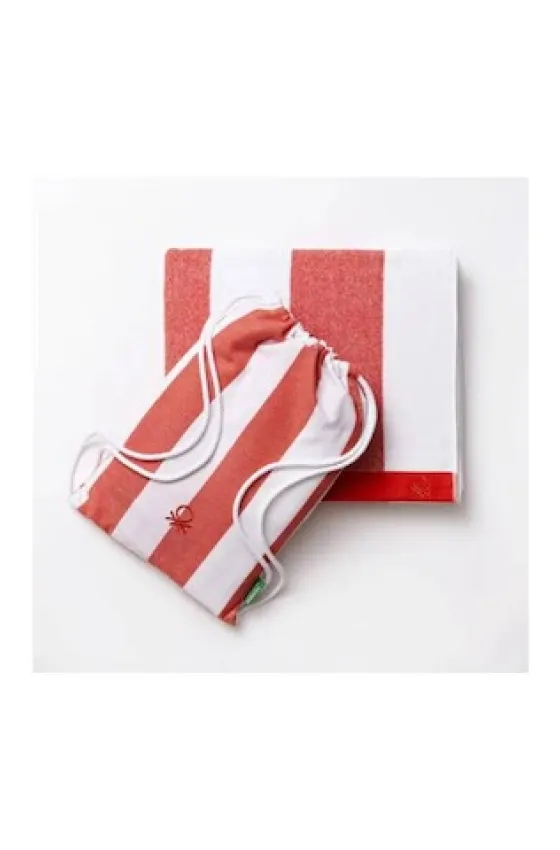 Benetton Set 2Pcs Rainbow Beach Cotton Towel & Bag - Red