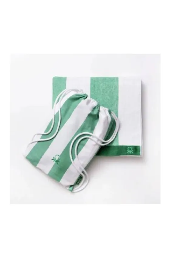 Benetton Set 2Pcs Rainbow Beach Cotton Towel & Bag - Green