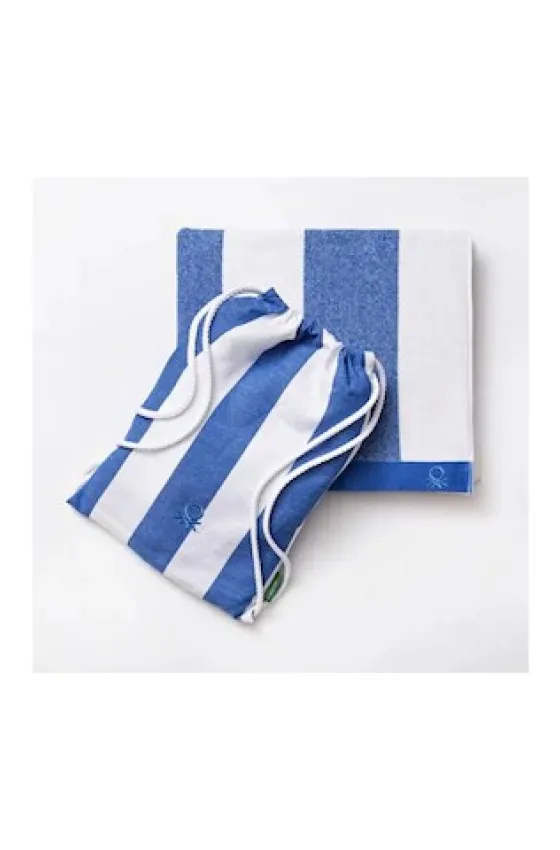 Benetton Set 2Pcs Rainbow Beach Cotton Towel & Bag - Blue
