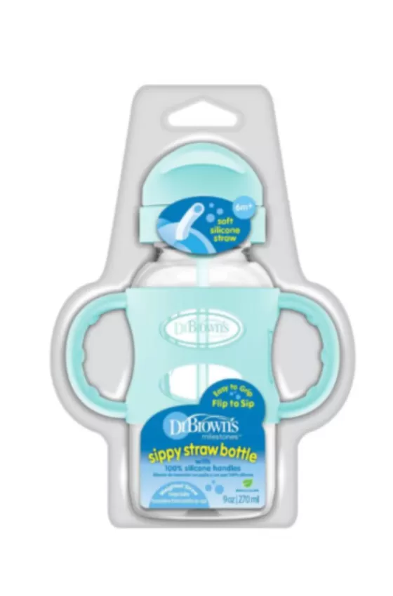 Dr. Brown's Sippy Straw Bottle with Silicone Handles - Turquoise