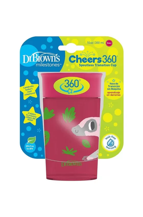 Dr. Brown's Jungle Fun Cheers 360 Spoutless Transition Sippy Cup with Handles - Pink