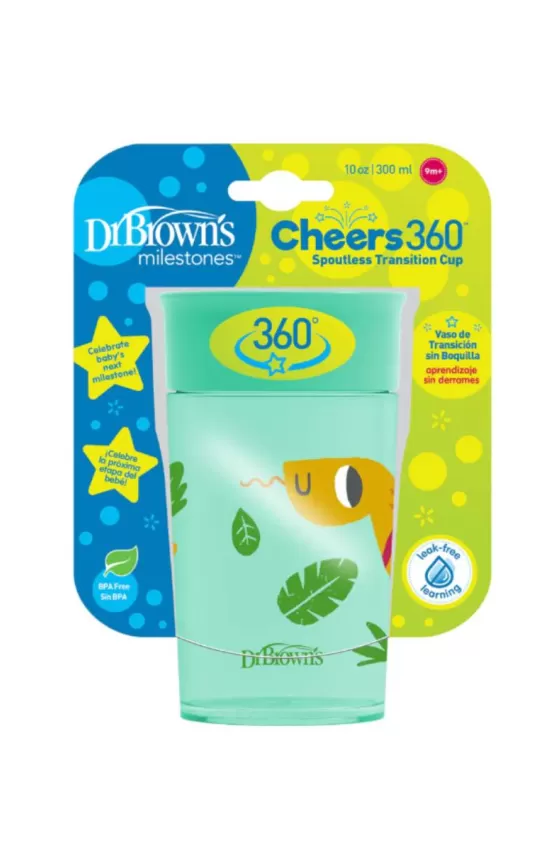 Dr. Brown's Jungle Fun Cheers 360 Spoutless Transition Sippy Cup with Handles - Green