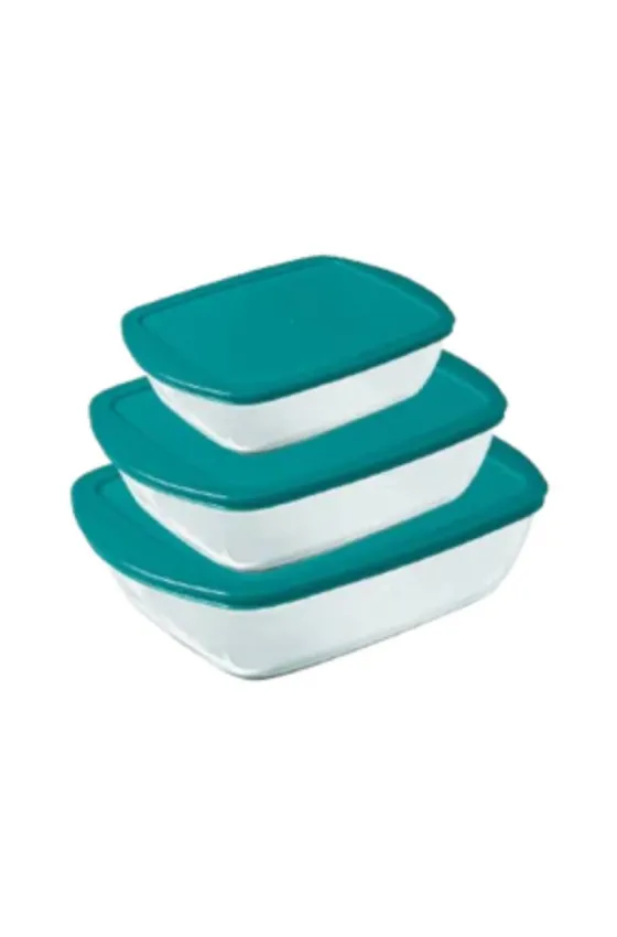 Pyrex Roaster Dish Set Of 3 & Lids - Blue