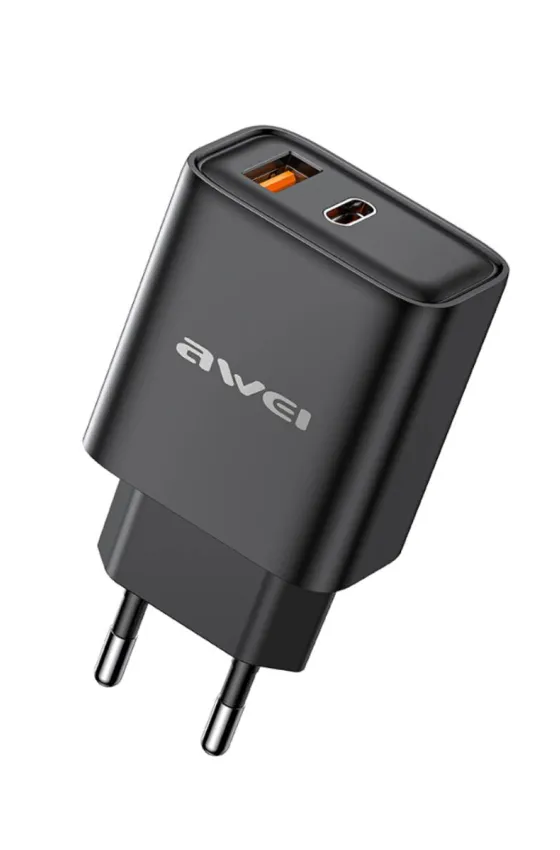 Awei Power Adapter Dual Output Fast Charging - Black