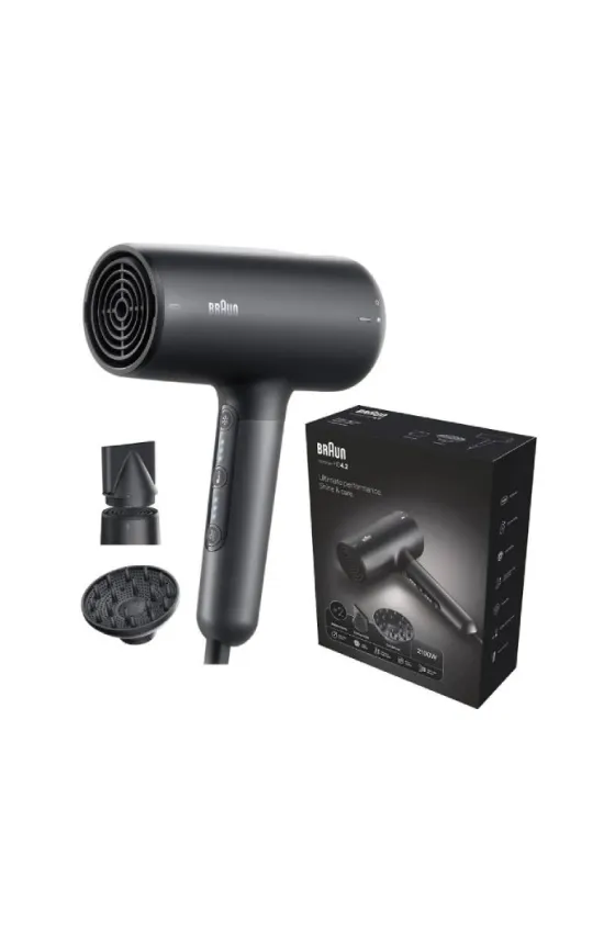 Braun Super Ionic Function with Large Diffuser & Nozzle Hair Dryer 2100W - Electro Black