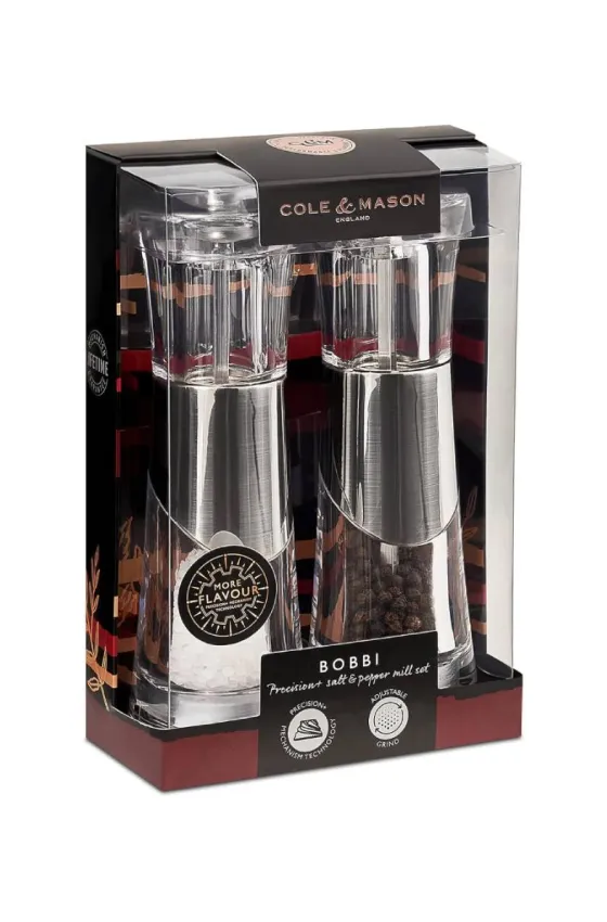 Cole & Mason Precision+ Chrome/Acrylic Bobbi Salt and Pepper Mills - 185 mm