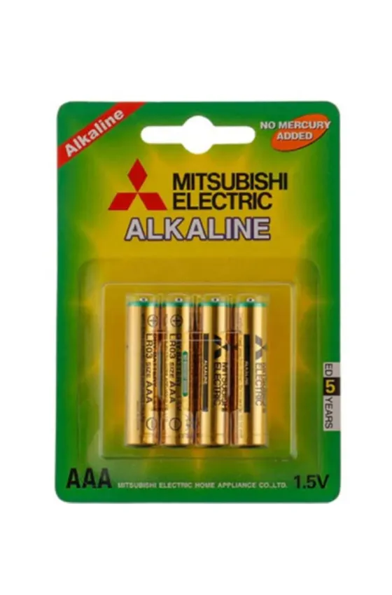Mitsubishi AAA Alkaline Battery 1.5 Volt Pack of 4 for Household Items
