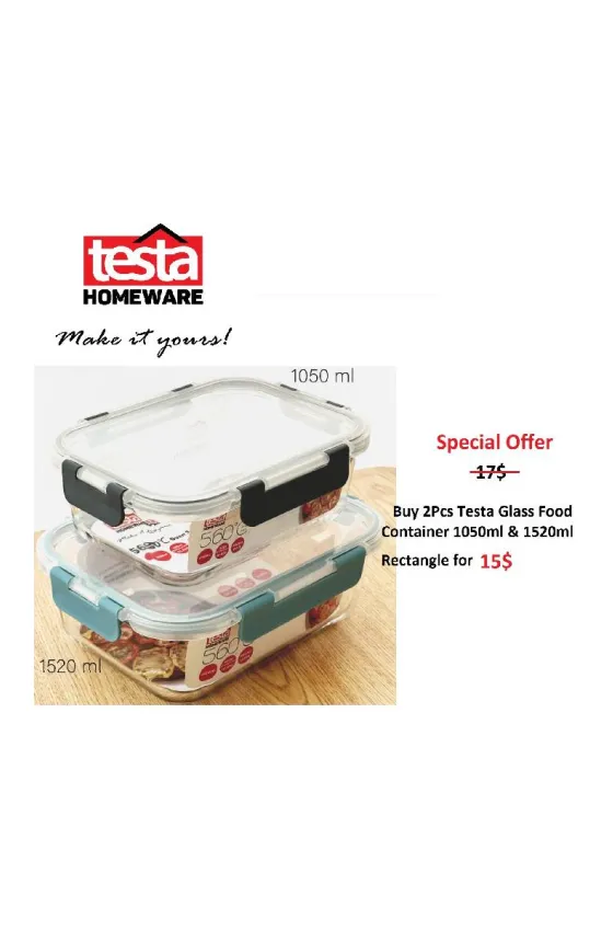Testa Rectangle Glass Food container 2pcs Set 