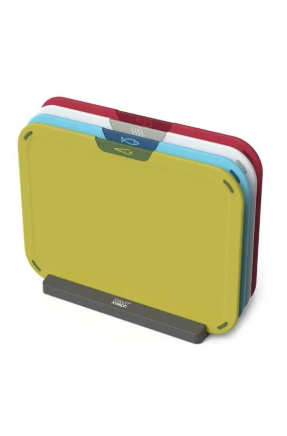 Joseph Joseph Duo Icon 4-piece colour coded Cutting Board Set with Storage Stand, Multicolour