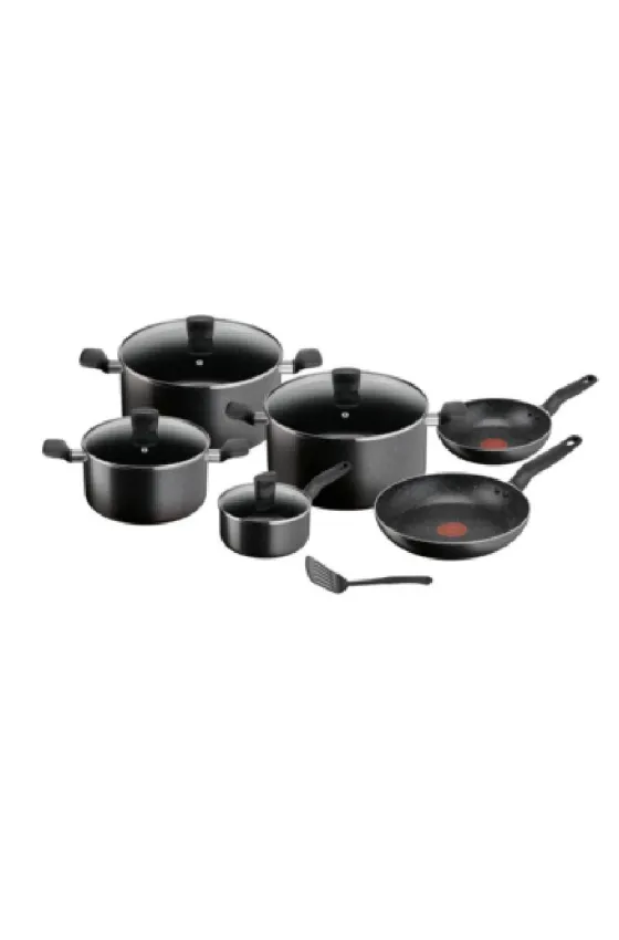 TEFAL Dark Stone 11 pc set stewpots 22/24/28 cm, saucepan 16 cm, frypans 20/28 cm, slotted spatula